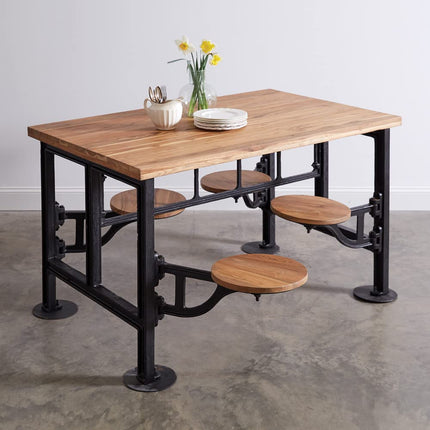 Colonial Tin Works Kitchen Table with Attached Seats, 49.75-inch Width, Wood and Iron