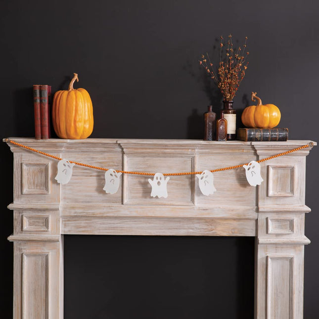 CTW Home Collection Ghost Beaded Garland, 5-inch Height, Wood and Metal, Halloween Decor, Wall Accent