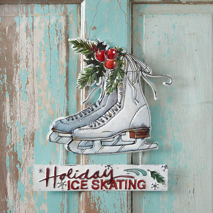 CTW Home Collection Holiday Ice Skating Hanging Decorative Sign, 13.5-inch Height, Holiday Season Decoration