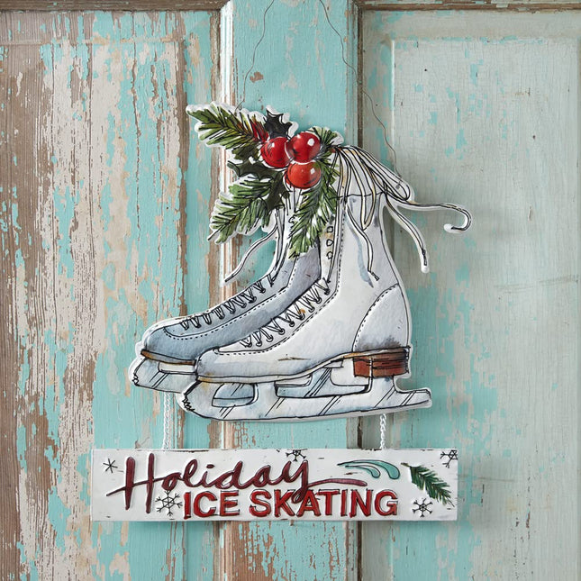 CTW Home Collection Holiday Ice Skating Hanging Decorative Sign, 13.5-inch Height, Holiday Season Decoration