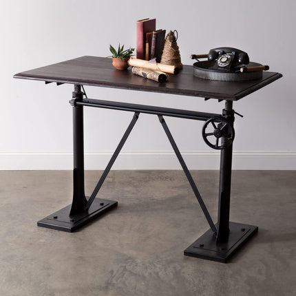 Colonial Tin Works Industrial Crank Desk, 48-inch Width Wood and Iron