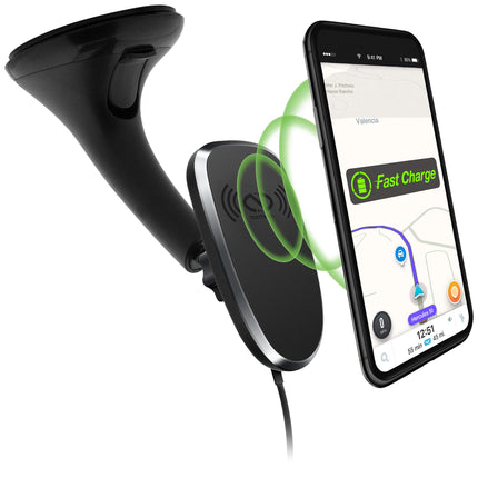 Naztech MagBuddy Wireless Charge Windshield Phone Mount [Hands-Free] Compatible for iPhone 13/12/11/Max/Pro Max, Galaxy S22/S20/S21,Note20/10/9 + More