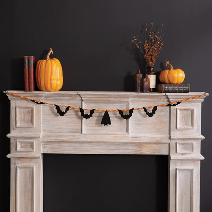 CTW Home Collection Bats Beaded Garland, 5-inch Height, Wood and Metal, Halloween Decor, Wall Accent