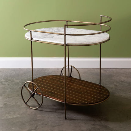 Colonial Tin Works Two-Tier Marble Top Bar Cart, 33-inch Height