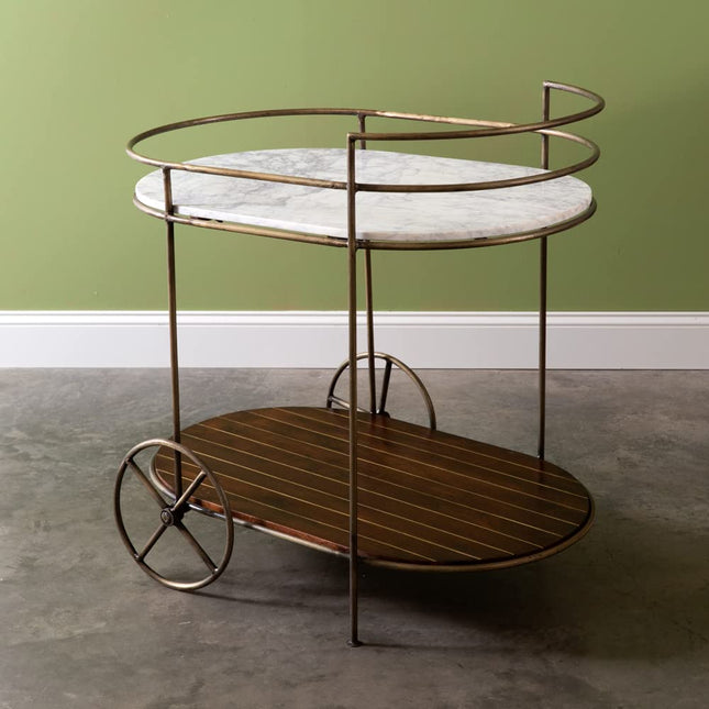 Colonial Tin Works Two-Tier Marble Top Bar Cart, 33-inch Height