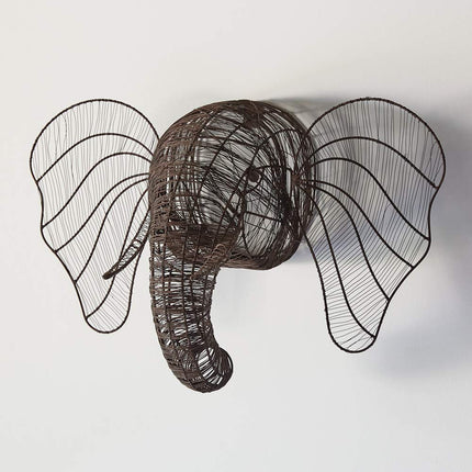 Colonial Tin Works Wire Metal Elephant Head Wall Sculpture, 27''W x 14''D x 17''H
