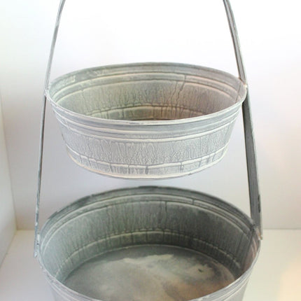 Rustic French Farmhouse 2 Tier Egg Crafts Garden Apple Basket Kitchen Bath Handled Storage Tote