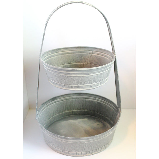 Rustic French Farmhouse 2 Tier Egg Crafts Garden Apple Basket Kitchen Bath Handled Storage Tote