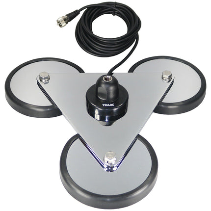 Tram Tri-Magnet Cb Antenna Mount with Rubber Boots & Coaxial Cable, 5", Silver (2692)