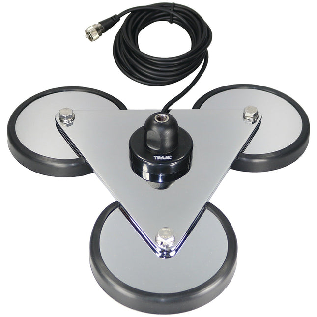 Tram Tri-Magnet Cb Antenna Mount with Rubber Boots & Coaxial Cable, 5", Silver (2692)