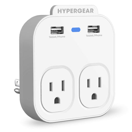 HyperGear Wall Adapter Multi-Charger Power Strip with Cell Phone Holder, Nightlight, 2 Grounded AC Outlet, 2 High-Speed USB Port. Charge 4 Devices Simultaneously Universal Compatibility [White] 13623