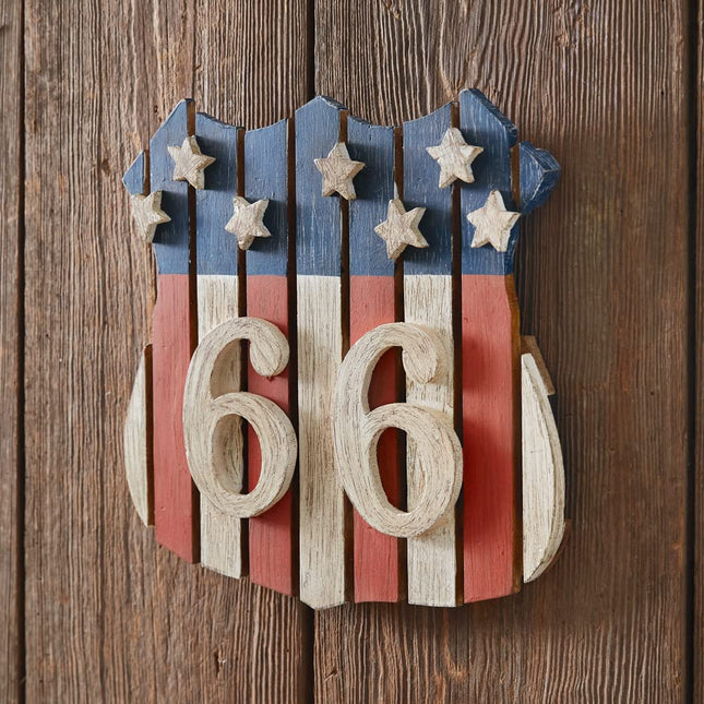 CTW Home Collection Wood Route 66 Wall Sign, 12-inch Height, Vintage Hanging Decoration