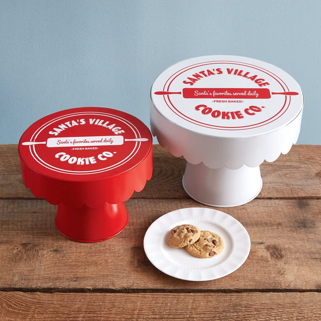 Colonial Tin Works Santa's Village Cookie Co. Dessert Stands, Set of 2