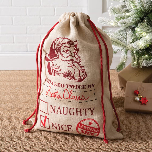 CTW Home Collection Burlap Christmas Santa's List Toy Sack, 31-inch Height, Holiday Season Decoration