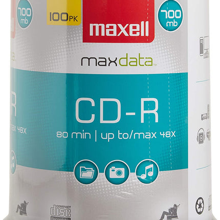 Maxell - 648200, Premium Quality Noise free Surface Playback Recordable CDs 700Mb Storage - 2x to 48x, Write Speed 80 minutes - Blank CDs, CD Storage & Reusable Spindle Case Holder - 100 Pack