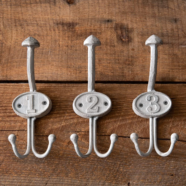 Colonial Tin Works 420228 Schoolhouse Numbered Wall Hooks, 8-inch Height, Set of 3