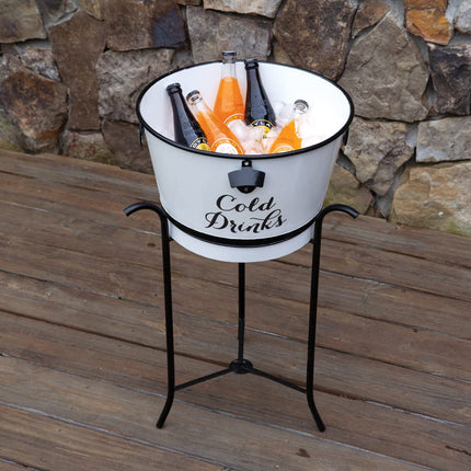 CTW Home Collection Cold Drinks Tub with Stand, 28-inch Height, Metal, Beverage Chiller, Outdoor Gatherings, Kitchen Accessories