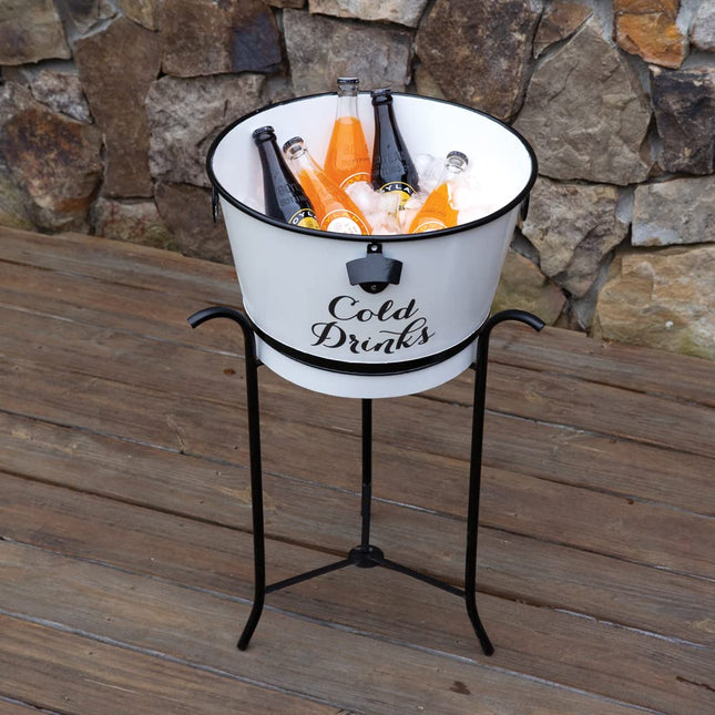CTW Home Collection Cold Drinks Tub with Stand, 28-inch Height, Metal, Beverage Chiller, Outdoor Gatherings, Kitchen Accessories