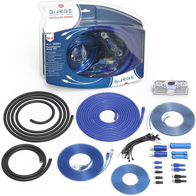 Surge Series Amplifier Wiring Kit - 4 Gauge Amp Kit - True Spec AWG Amp Wiring Kit - 1600W 4 Gauge Wire w/ 100A mini-ANL Fuse Holder Car Audio Wiring Kit - Amplifier Installation for Great Car Audio
