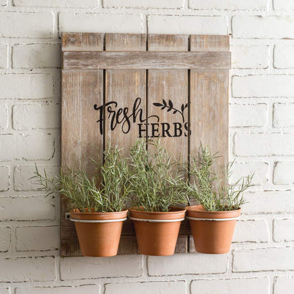CTW Home Collection 770409 Wooden Fresh Herbs Sign with Three Pots, 19.75-inch Height