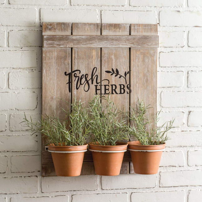 CTW Home Collection 770409 Wooden Fresh Herbs Sign with Three Pots, 19.75-inch Height