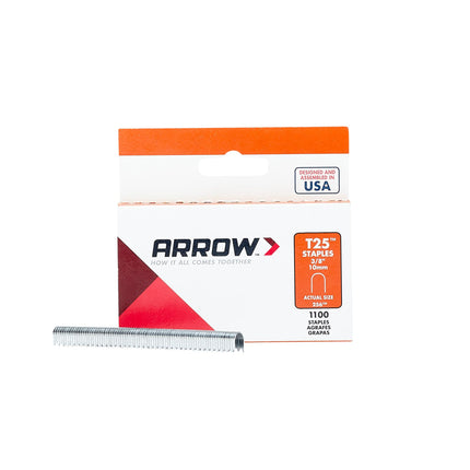 Arrow Heavy Duty T25 Round Crown Staples for Cable and Low Voltage Wiring, 1100 Pack, Leg Length 3/8 Inch, Crown Size 5/16 Inch