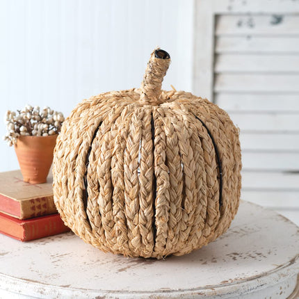 CTW Home Collection Braided Raffia Pumpkin Figurine, 11-inch Height, Holiday Season Decoration