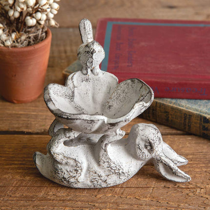 CTW Home Collection Bunny Bird Feeder Dish, 4.5 inch Height, Cast Iron
