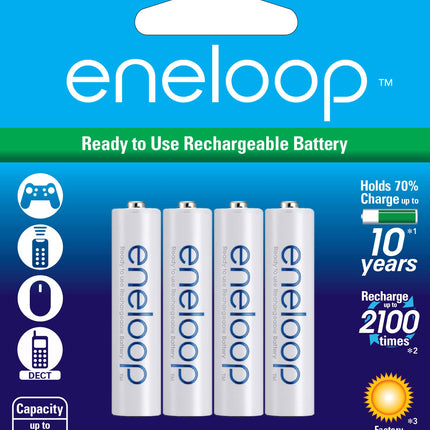 Panasonic BK-4MCCA4BA eneloop AAA 2100 Cycle Ni-MH Pre-Charged Rechargeable Batteries, 4-Battery Pack