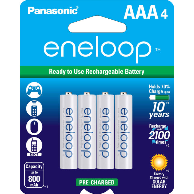 Panasonic BK-4MCCA4BA eneloop AAA 2100 Cycle Ni-MH Pre-Charged Rechargeable Batteries, 4-Battery Pack