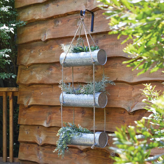 CTW Home Collection Three-Tier Galvanized Hanging Planter with Hook, 42-inch Height, Metal, Flower Organizer, Indoor Outdoor Decoration