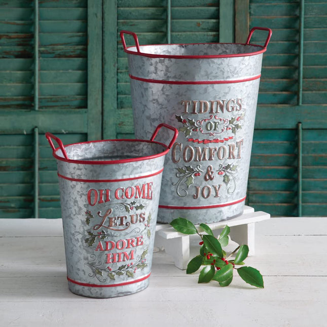 CTW Home Collection Metal Christmas Religious Christmas Buckets, Set of 2, Holiday Season Decoration