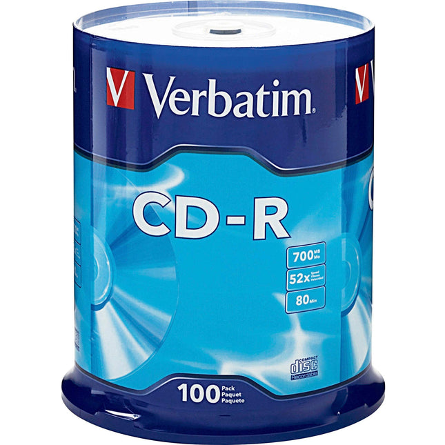 Verbatim CD-R Blank Discs 700MB 80 Minutes 52X Recordable Disc for Data and Music - 100pk Spindle,Silver