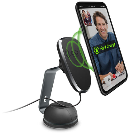 Naztech MagBuddy Wireless Charge Desk Phone Mount [Hands-Free] Compatible for iPhone 13/12/11/Pro/Max,Galaxy S22/S21/S20,Note20/10 +More -Gray [14326]
