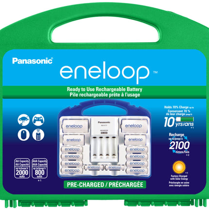 Panasonic K-KJ17MCC82A 4-Position Charger with 2 AAA & 8 AA eneloop Batteries & 2 C & 2 D Spacers