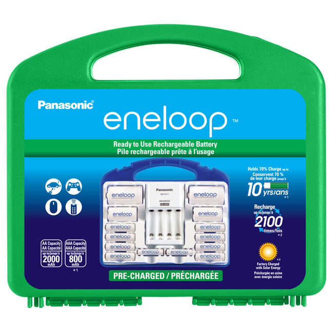 Panasonic K-KJ17MCC82A 4-Position Charger with 2 AAA & 8 AA eneloop Batteries & 2 C & 2 D Spacers