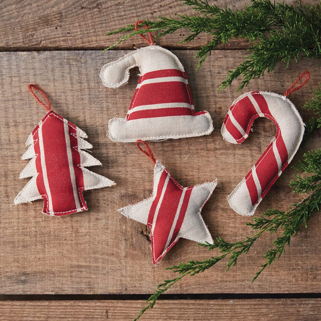 CTW Home Collection Holiday Shapes Fabric Christmas Hanging Ornaments, Set of 4, Holiday Season Decoration