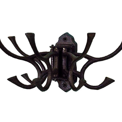 CTW 520010 Decorative Cast Iron Hinged Wall Mount Hook, Hang Jewelry Belts Pet Leashes Coats Bags Purses Keys Towels Purses, Vintage Inspired Rustic Farmhouse Style Home Decor, Cast Iron Metal, Black