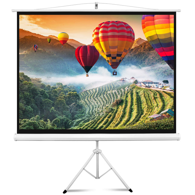 Pyle Upgraded Pyle 84 Projector Screen with Floor Standing Portable Fold-Out Roll-Up Tripod Manual,Mobile Movie Screen, Home Theater Cinema Wedding Party Office Presentation,Quick Assembly (PRJTP84)