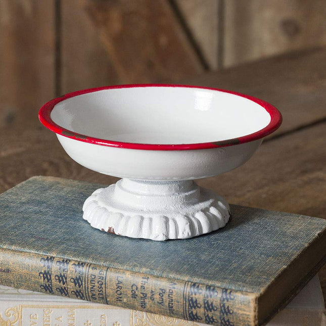 CTW Home Collection Trim Pedestal Dish Home Essential, 6  Diameter x 3 Tall, White, Red