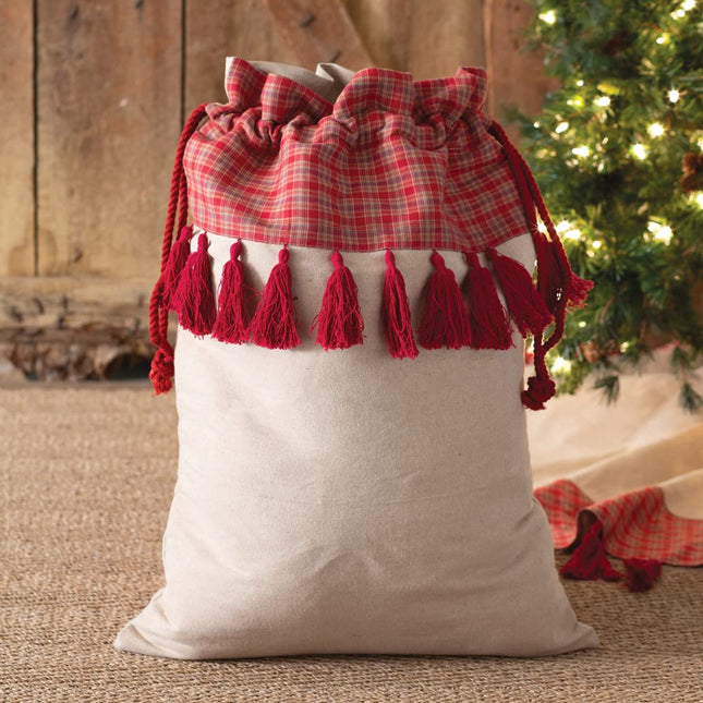 Colonial Tin Works Plaid and Tassels Toy Sack, 28-inch Height