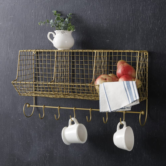 CTW 460356 Gold Storage Basket with Hooks, 12.5-inch Height