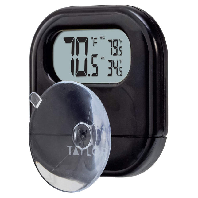 Taylor Digital Indoor/Outdoor Thermometer with Reversible Suction Cup, Black