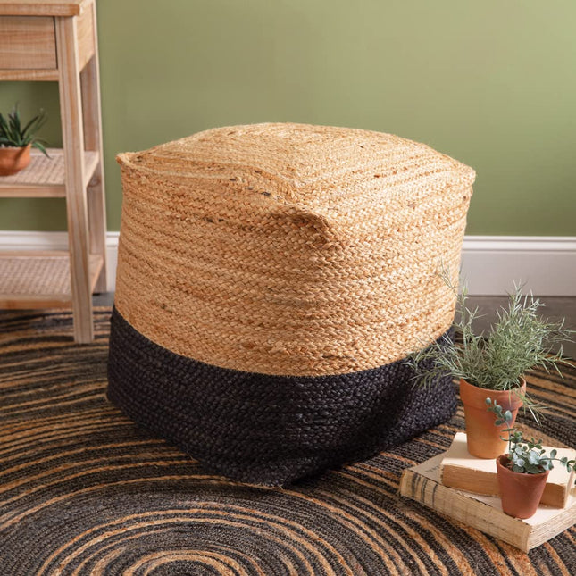Colonial Tin Works 510572 Natural and Black Jute Floor Pouf, 18-inch Diameter