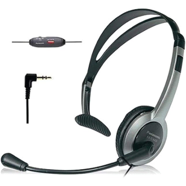 Panasonic Comfort Fit Headset for TCA Series Cordless Landline Phones, Foldable Headset with Flexible Noise-Cancelling Microphone and Volume Control, 2.5 mm Plug, Grey/Silver KX-TCA430