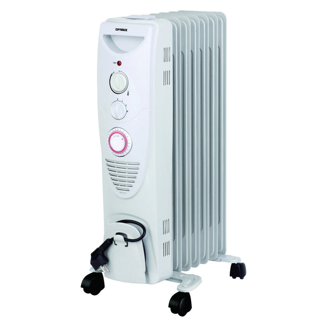Optimus Portable 7 Fins Oil Filled Radiator Timer Heater, White
