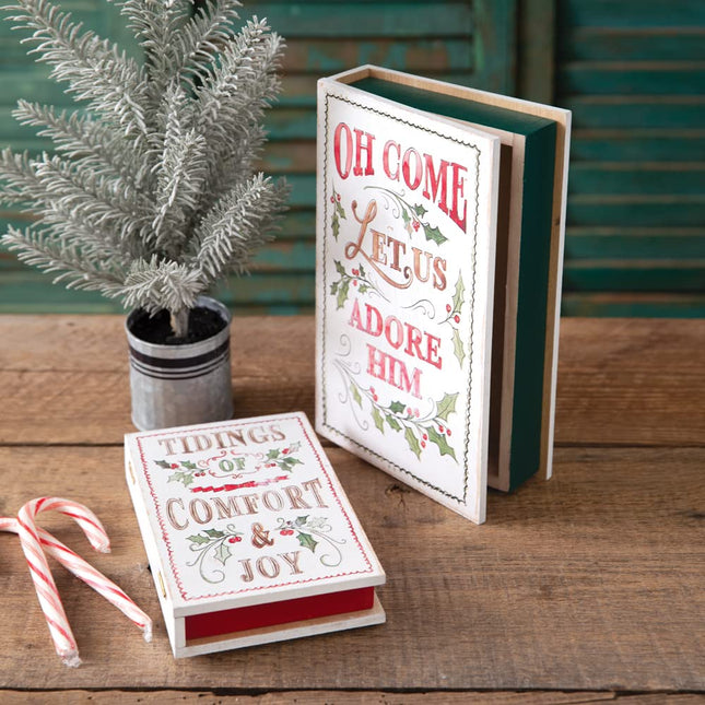 CTW Home Collection MDF Religious Christmas Book Trinket Boxes, Set of 2, Holiday Jewelry Storage Organizer