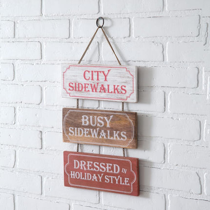 CTW Home Collection City Sidewalks Busy Sidewalks Hanging Decorative Sign, 14-inch Height, Holiday Season Decoration