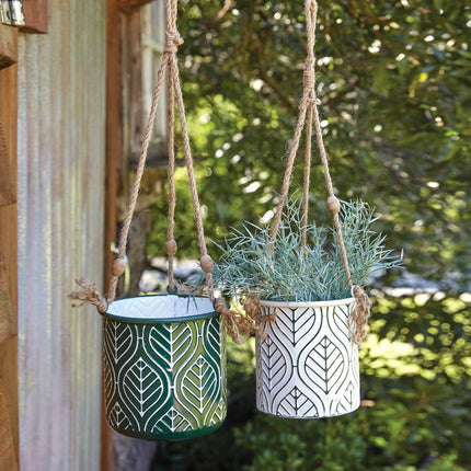 CTW Home Collection 770422 Hanging Planters, 7.25-inch Height, Set of Two, Green and White, Metal