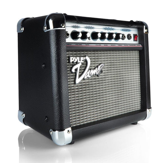 Pyle 30-Watt Vamp-Series Amplifier w/ 3-Band EQ & Overdrive, Has Clean and Overdrive Channels for a Crunchy, Powerful Sound, 20 Hz to 15 kHz Frequency Response PVAMP30, Black